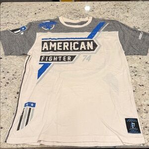 American Fighter White and Blue Graphic Tee